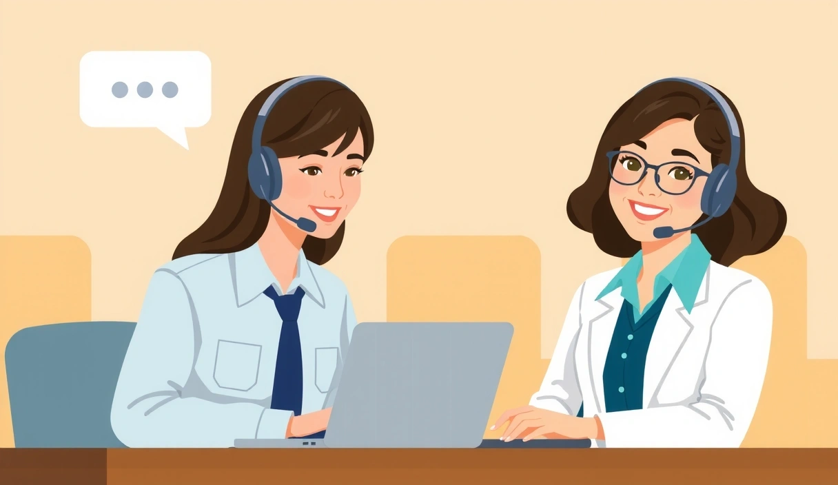 Customer support specialists helping clients, conceptual illustration