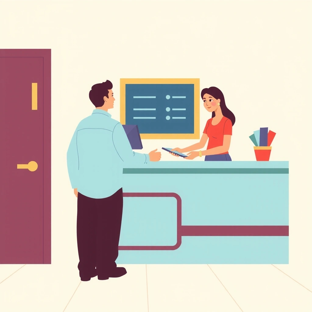 Illustration of a person checking in at a hotel